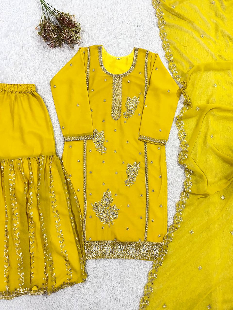 GHARARA PAIR FOX GEORGETTE • SEQUENCE EMBROIDERY WORK WHOLESALE GEELAN FASHION SURAT