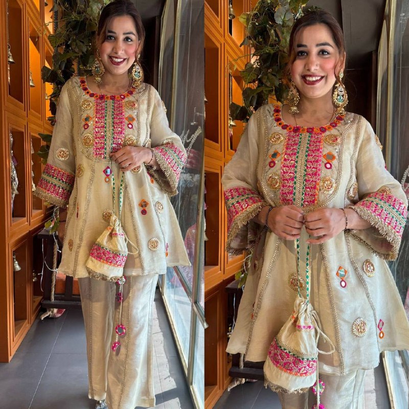 EXCLUSIVE AND TRENDY CO-ORD SET FOR WEDDING SEASON WITH MIRROR AND SEQUENCE EMBROIDERED TOP AND PLAZZO WHOLESALE GEELAN FASHION SURAT