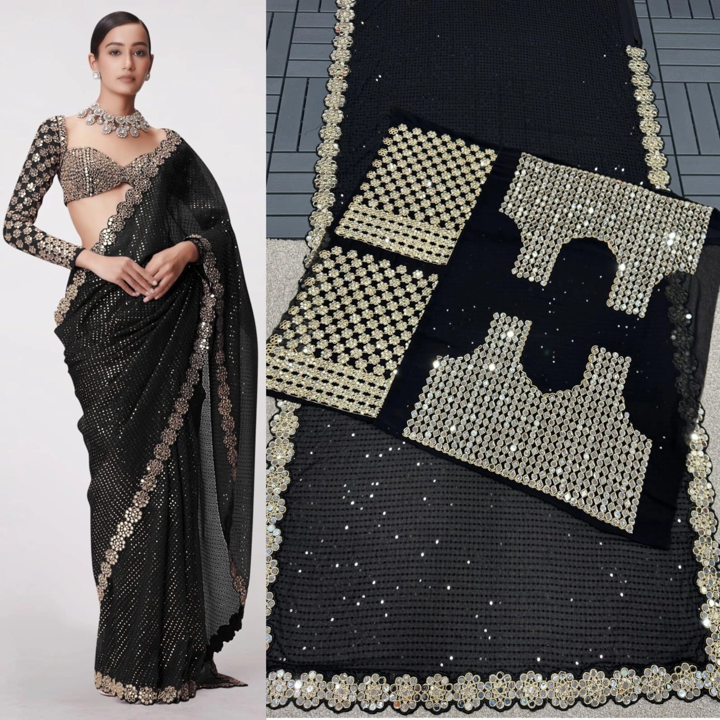 PARTY WEAR WEDDING SAREE MIRROR WORK SAREE WHOLESALE RATE AT GEELAN FASHION SURAT