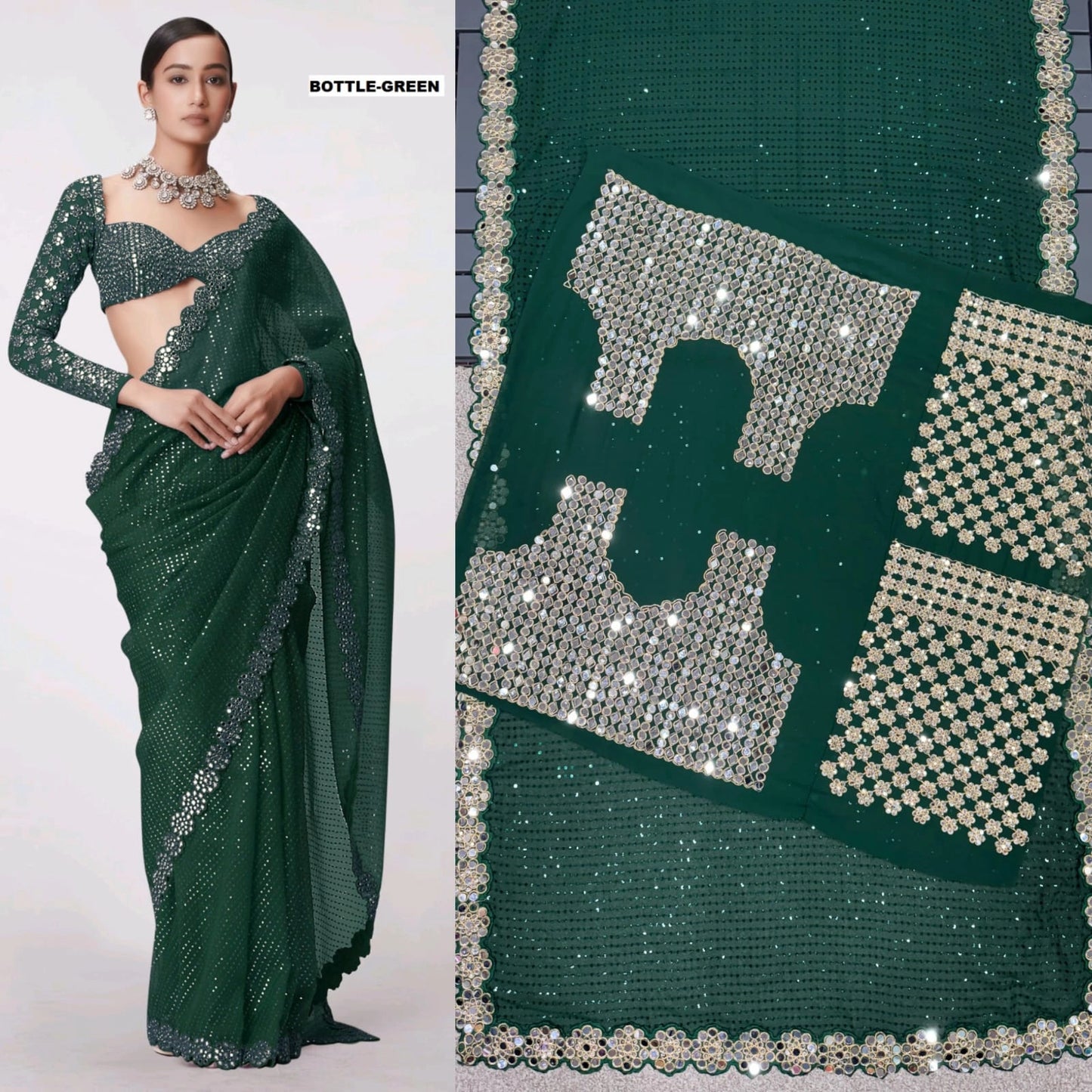 PARTY WEAR WEDDING SAREE MIRROR WORK SAREE WHOLESALE RATE AT GEELAN FASHION SURAT
