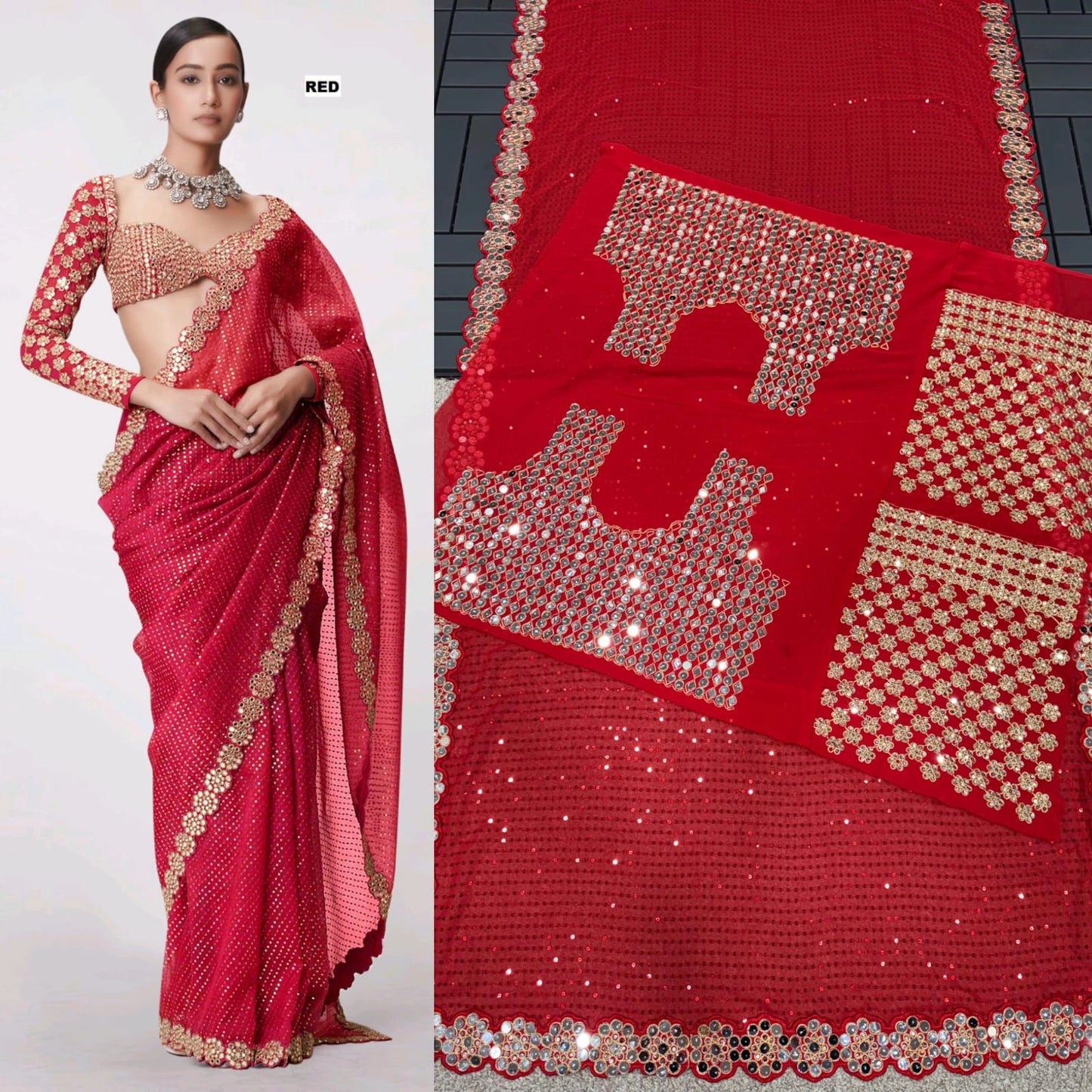 PARTY WEAR WEDDING SAREE MIRROR WORK SAREE WHOLESALE RATE AT GEELAN FASHION SURAT