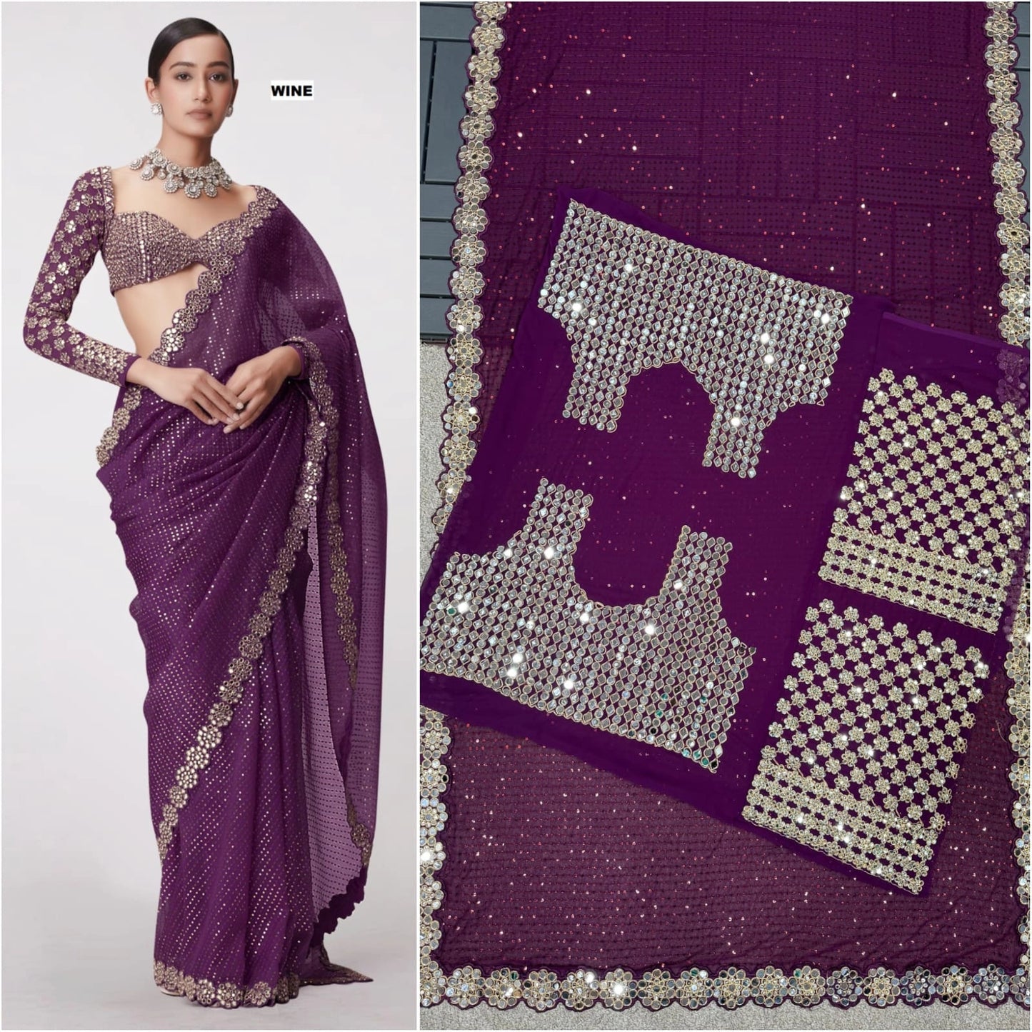 PARTY WEAR WEDDING SAREE MIRROR WORK SAREE WHOLESALE RATE AT GEELAN FASHION SURAT