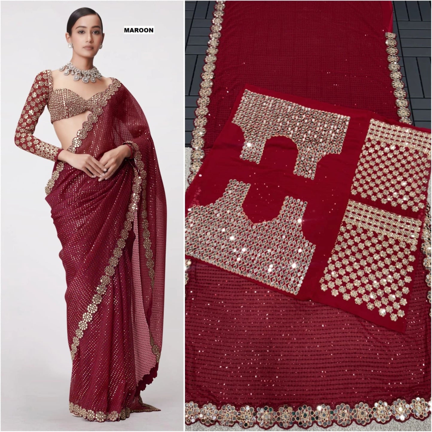 PARTY WEAR WEDDING SAREE MIRROR WORK SAREE WHOLESALE RATE AT GEELAN FASHION SURAT