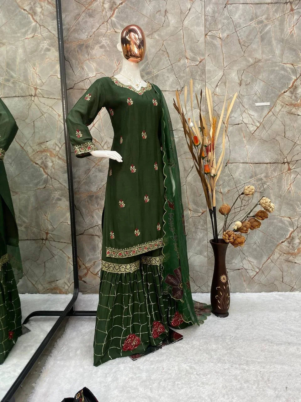 PARTY WEAR CHINON SHARARA SHALWAR SUIT WHOLESALE