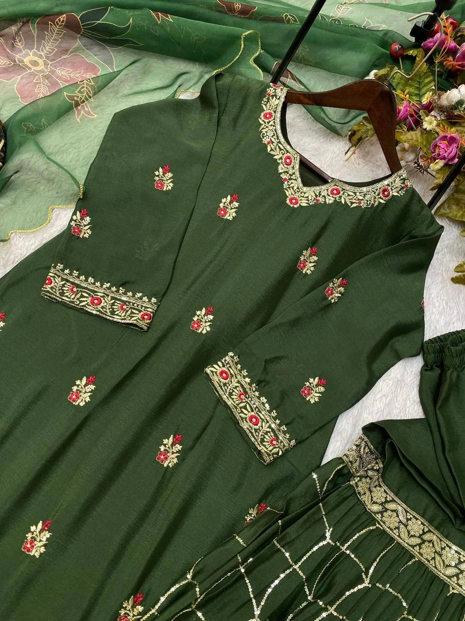 PARTY WEAR CHINON SHARARA SHALWAR SUIT WHOLESALE