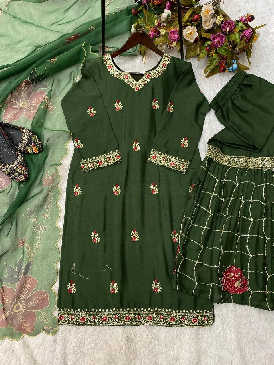 PARTY WEAR CHINON SHARARA SHALWAR SUIT WHOLESALE