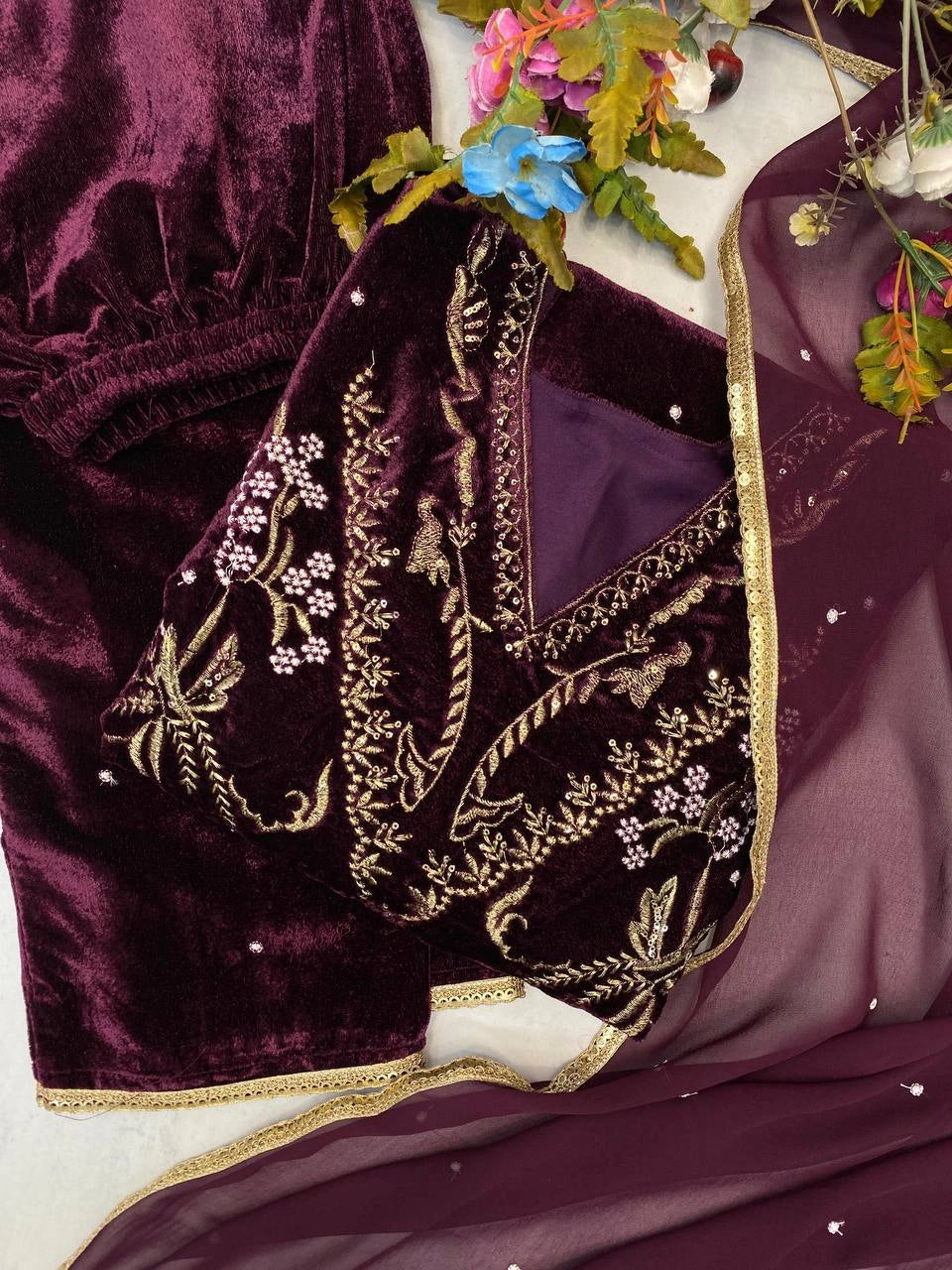 VELVET PARTY WEAR RAEADYMADE COLLECTION AT WHOLESALE PRICE SUARAT