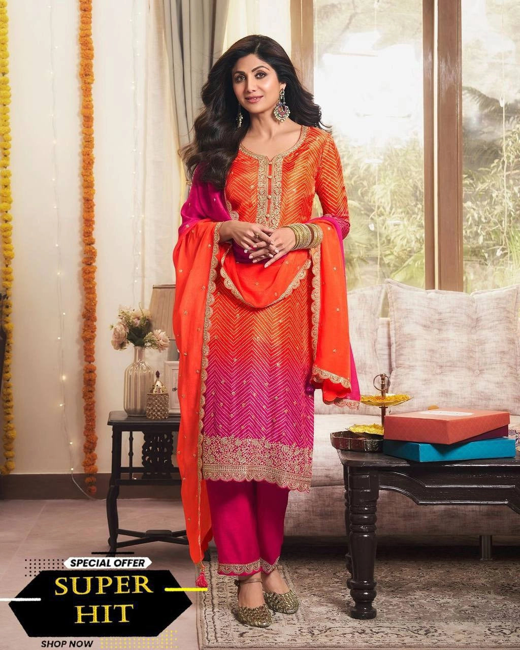 PURE CHINON SILK SEQUENCE EMBROIDERY WORK WITH DIGITAL PRINT SHALWAR SUIT