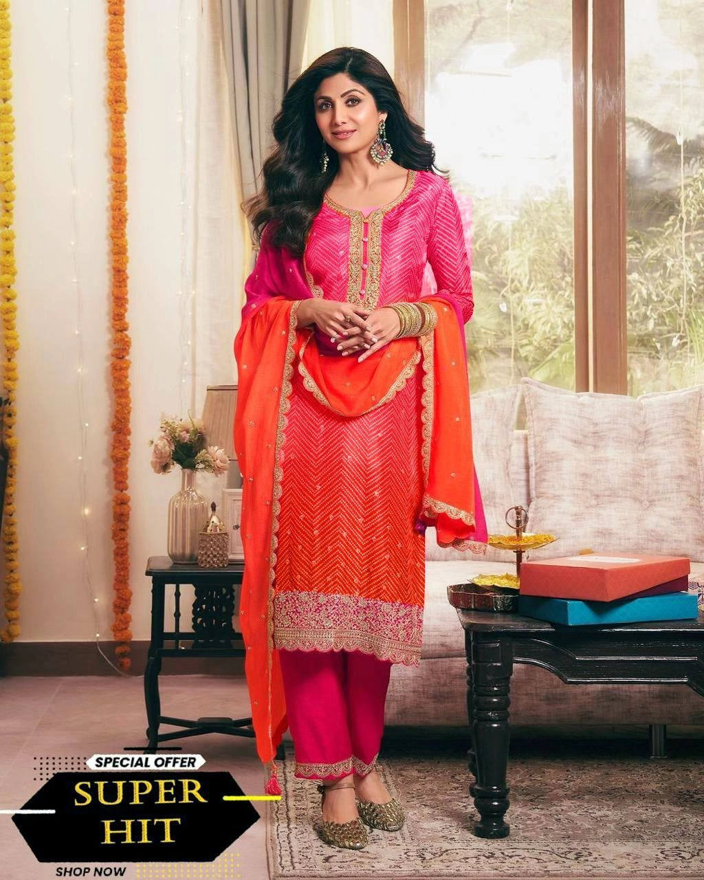 PURE CHINON SILK SEQUENCE EMBROIDERY WORK WITH DIGITAL PRINT SHALWAR SUIT