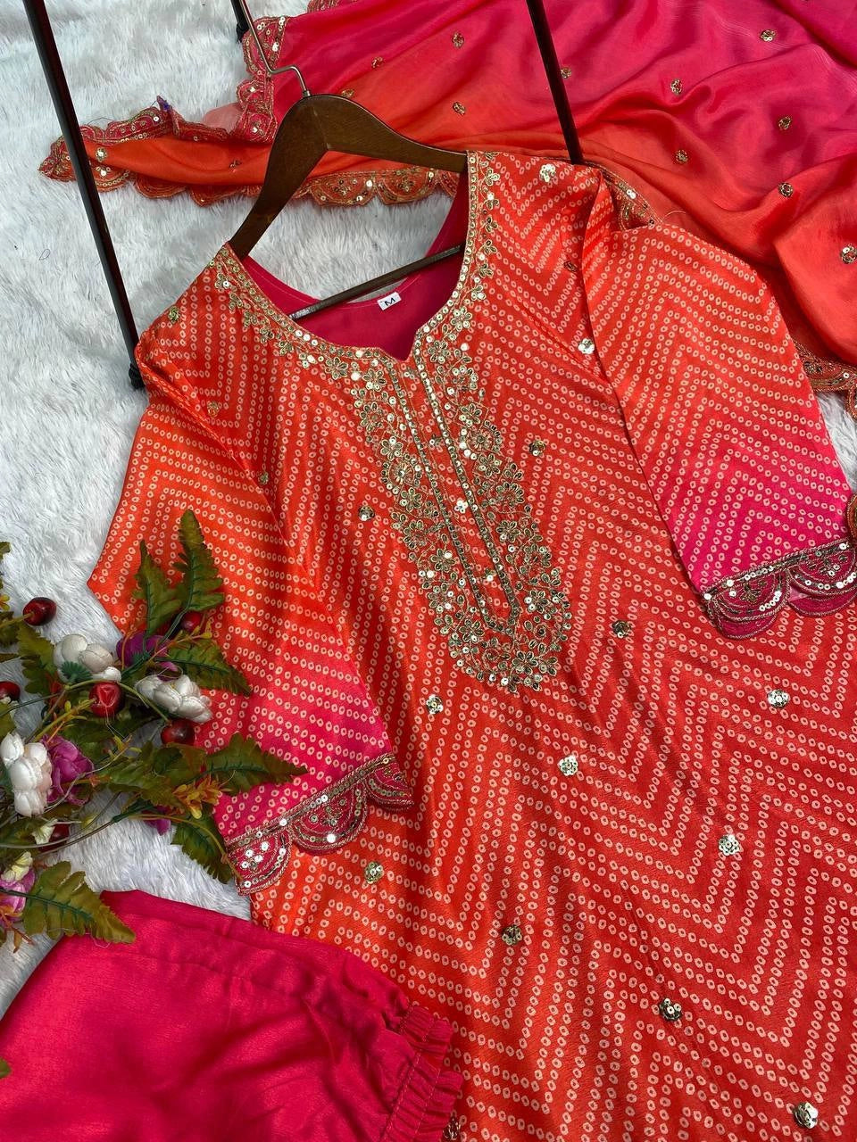 PURE CHINON SILK SEQUENCE EMBROIDERY WORK WITH DIGITAL PRINT SHALWAR SUIT