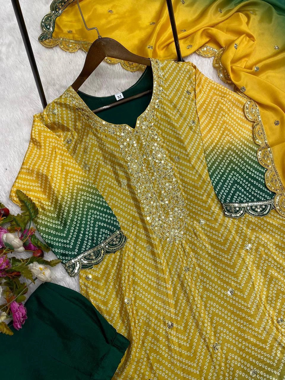 PURE CHINON SILK SEQUENCE EMBROIDERY WORK WITH DIGITAL PRINT SHALWAR SUIT