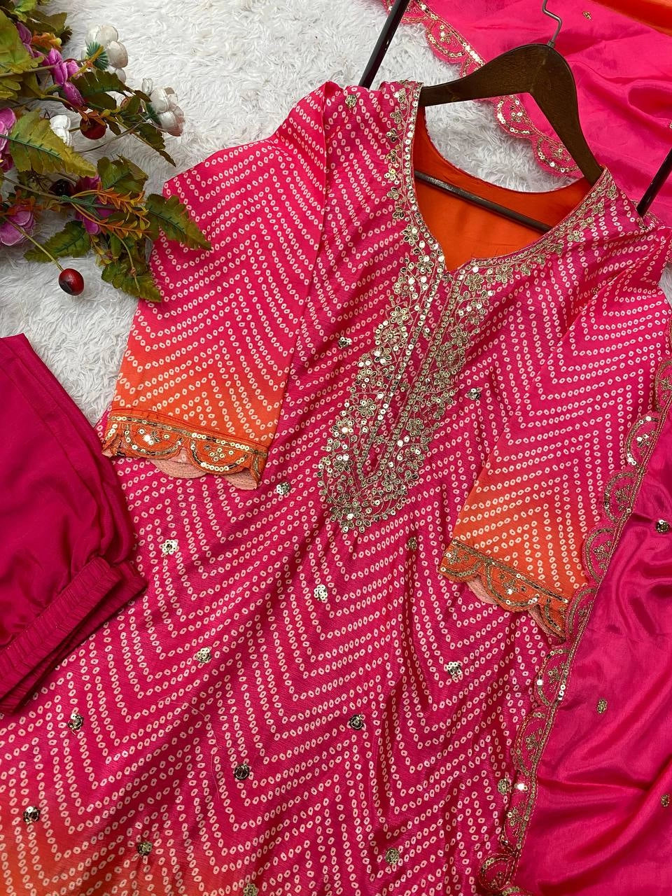 PURE CHINON SILK SEQUENCE EMBROIDERY WORK WITH DIGITAL PRINT SHALWAR SUIT