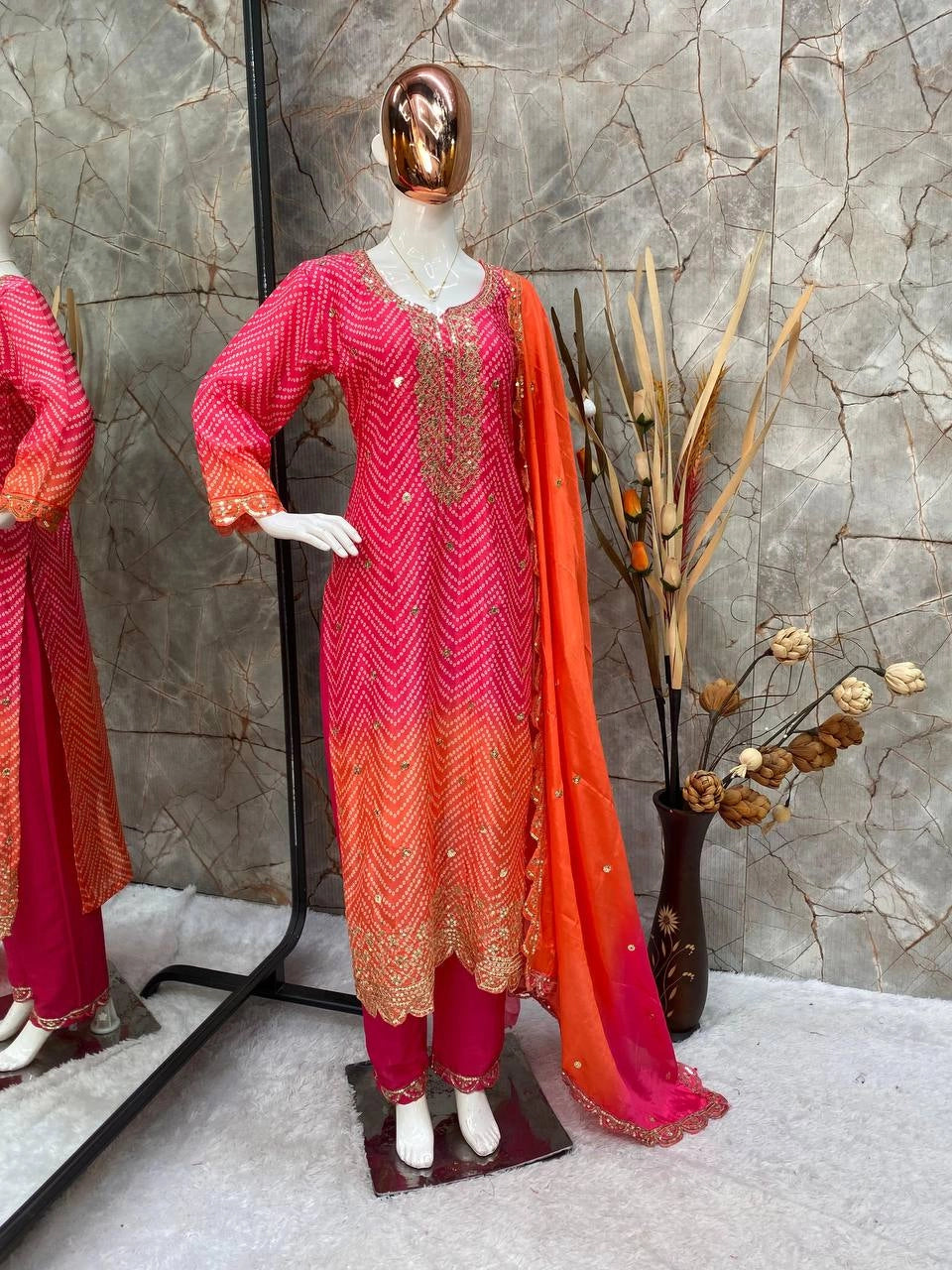PURE CHINON SILK SEQUENCE EMBROIDERY WORK WITH DIGITAL PRINT SHALWAR SUIT