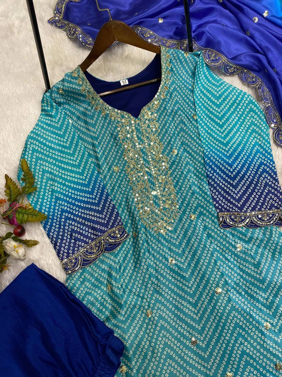 PURE CHINON SILK SEQUENCE EMBROIDERY WORK WITH DIGITAL PRINT SHALWAR SUIT