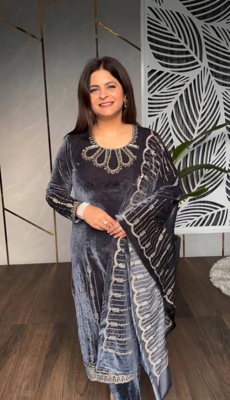 VELVET READYMADE PARTYWEAR WINTER COLLECTION SHALWAR SUIT WHOLESALE