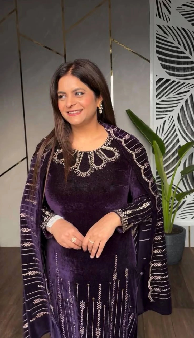VELVET READYMADE PARTYWEAR WINTER COLLECTION SHALWAR SUIT WHOLESALE
