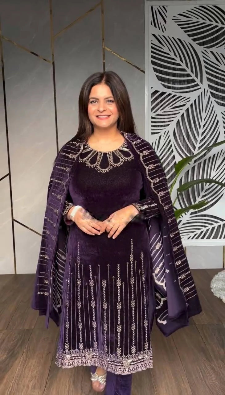 VELVET READYMADE PARTYWEAR WINTER COLLECTION SHALWAR SUIT WHOLESALE