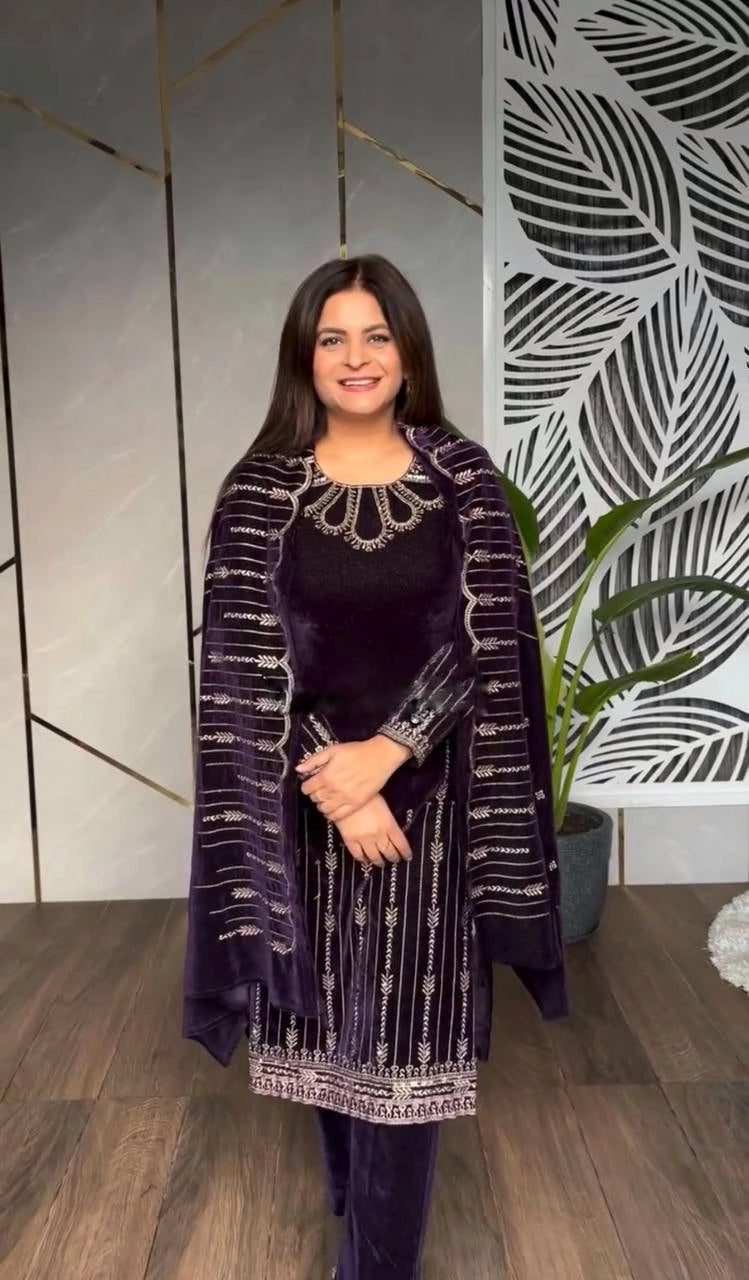 VELVET READYMADE PARTYWEAR WINTER COLLECTION SHALWAR SUIT WHOLESALE