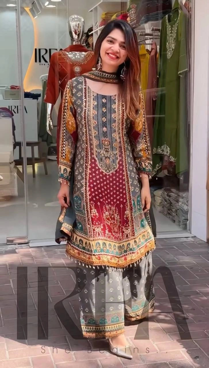 NEW DESIGNER HEAVY FUAX GEORGETTE DIGITAL PRINT HAND WORK SALWAR SUIT