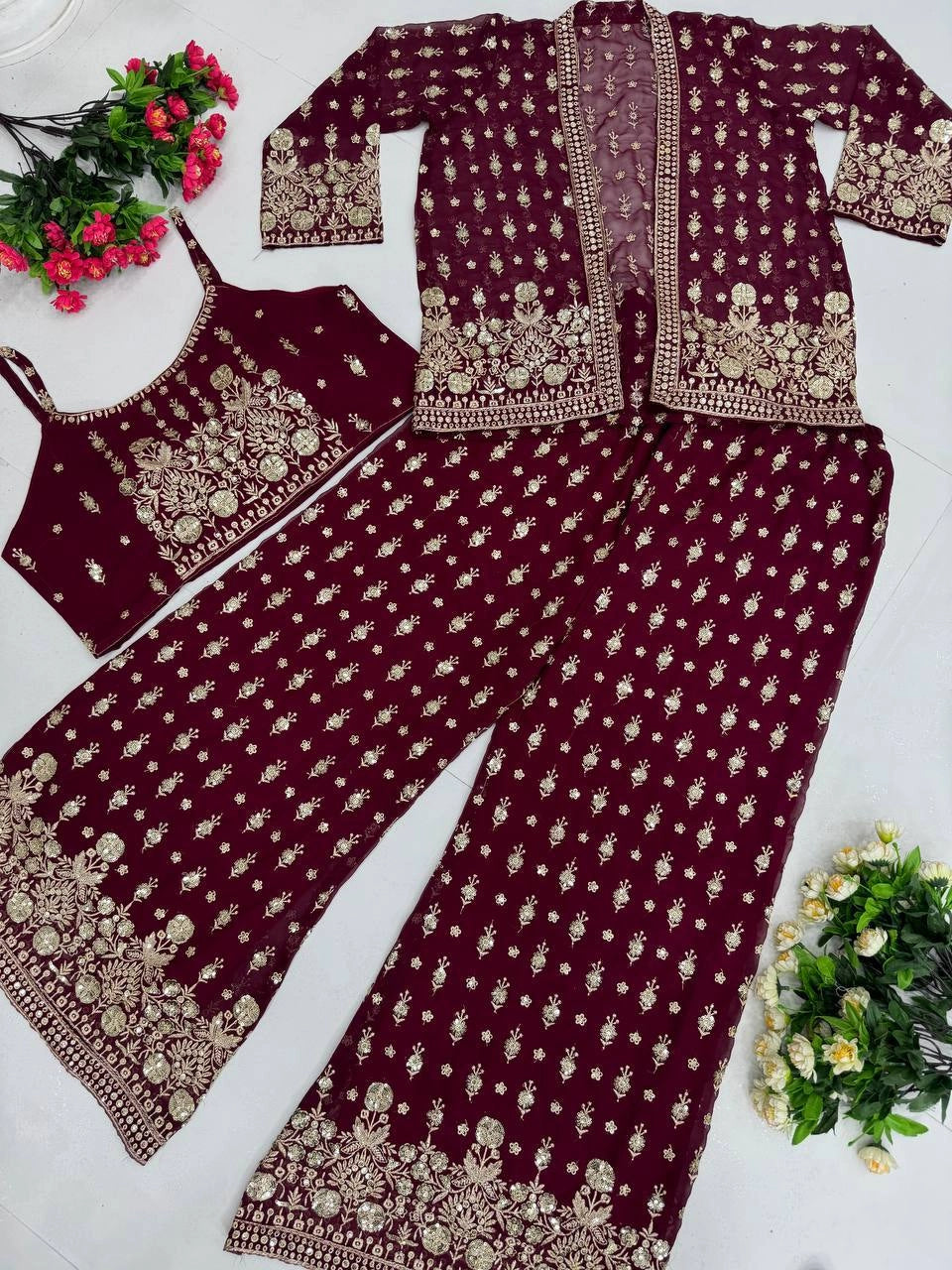 NEW PARTY WEAR KOTI BLOUSE SUIT SET WHOLESALE RATE AT GEELAN FASHION SURAT