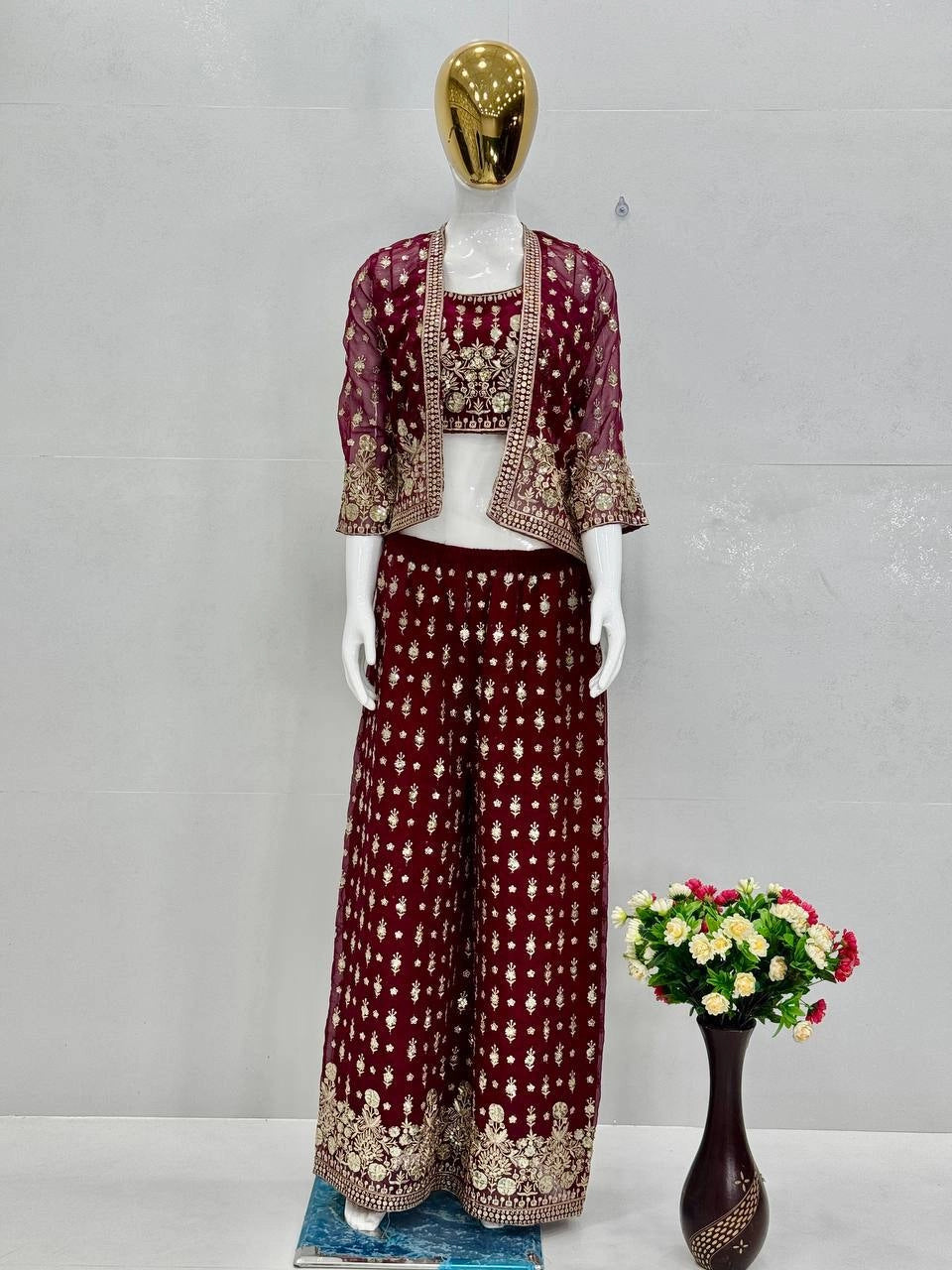 NEW PARTY WEAR KOTI BLOUSE SUIT SET WHOLESALE RATE AT GEELAN FASHION SURAT