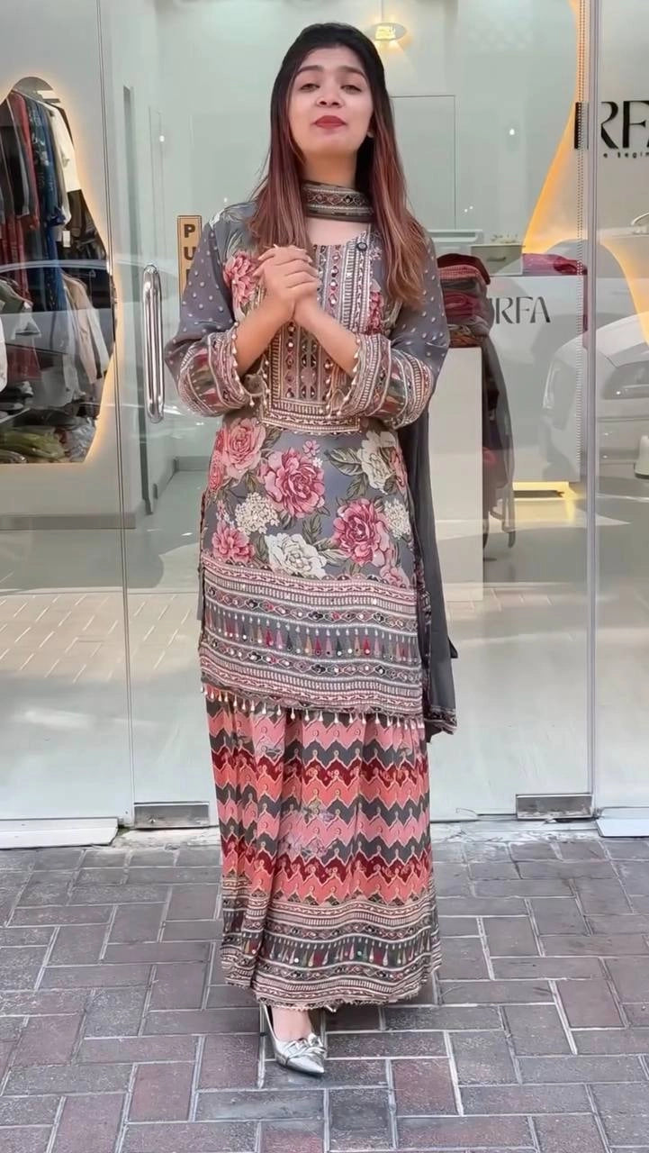NEW DESIGNER HEAVY FUAX GEORGETTE DIGITAL PRINT HAND WORK SALWAR SUIT