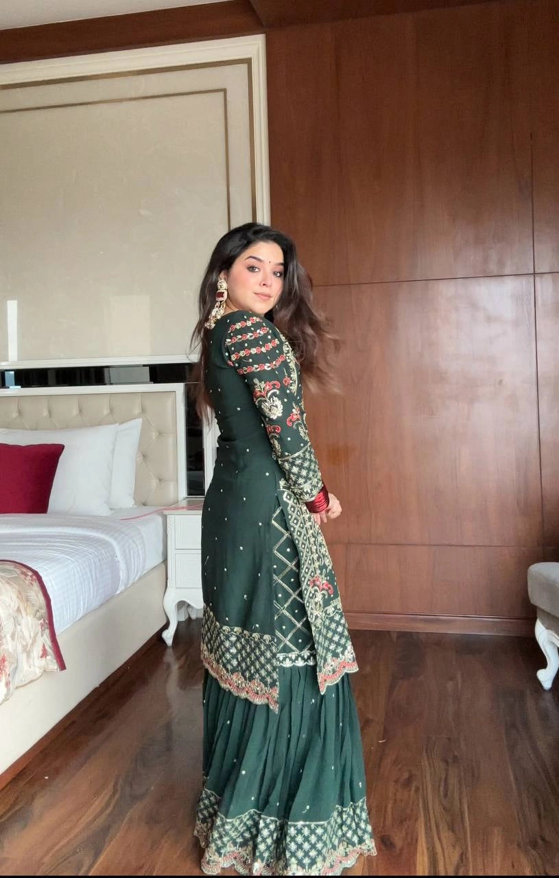 HEAVY EMBROIDERED GREEN SHARARA SET FOR WOMEN – FESTIVE & WEDDING COLLECTION