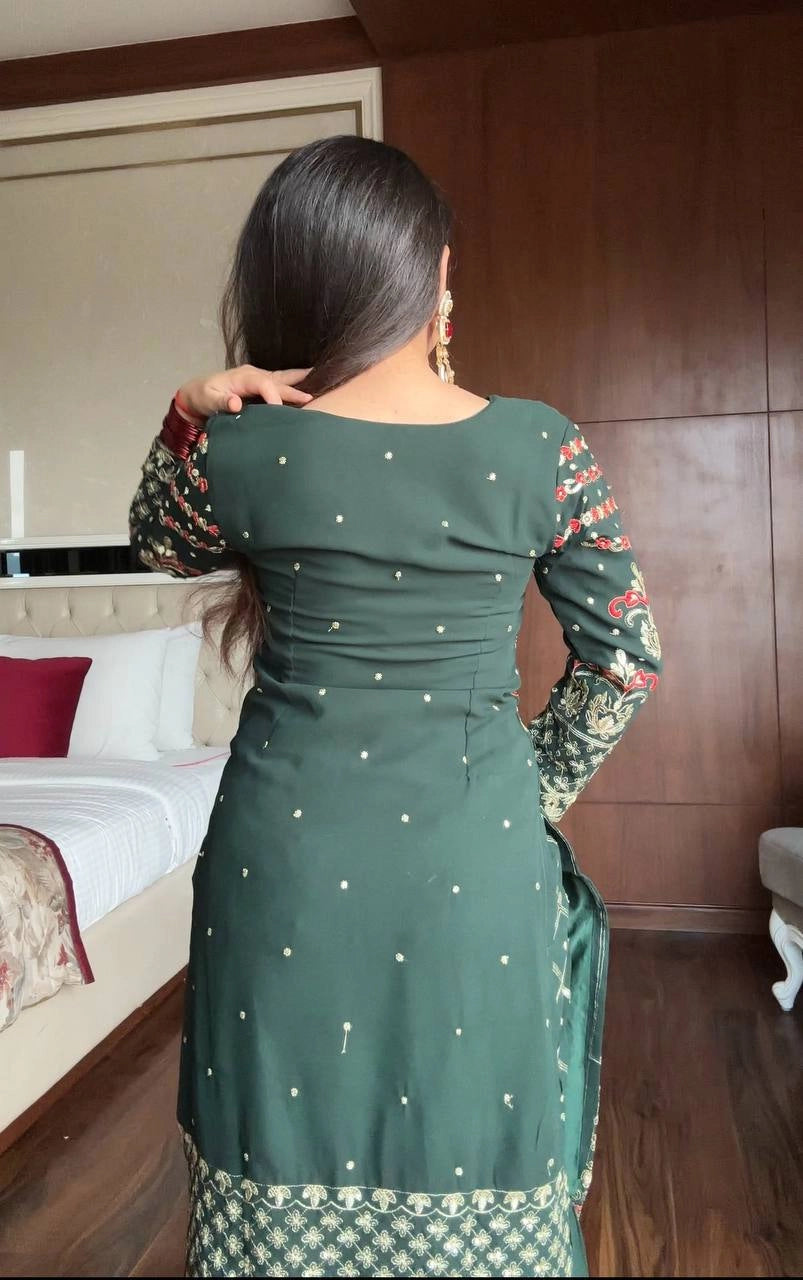 HEAVY EMBROIDERED GREEN SHARARA SET FOR WOMEN – FESTIVE & WEDDING COLLECTION