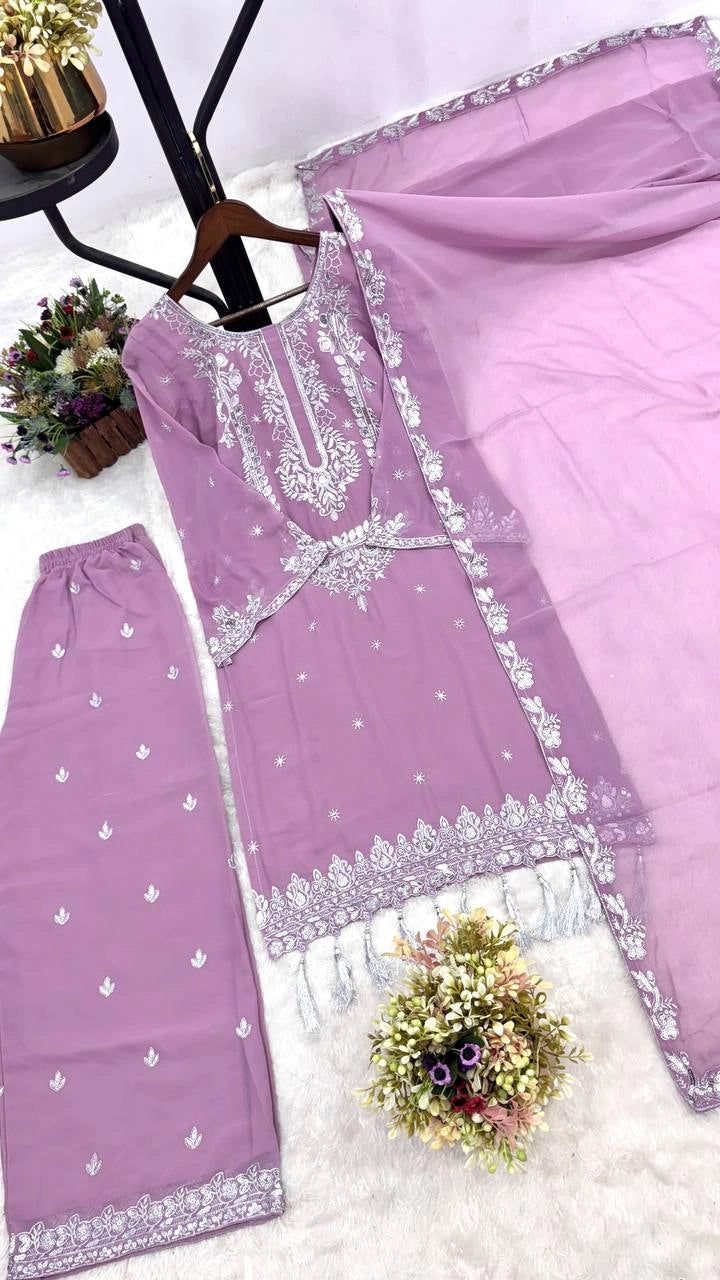 PAKISTANI EMBROIDERED GEORGETTE SUIT – LAVENDER COLOR | ETHNIC WEAR FOR WOMEN | WEDDING & PARTY DRESS