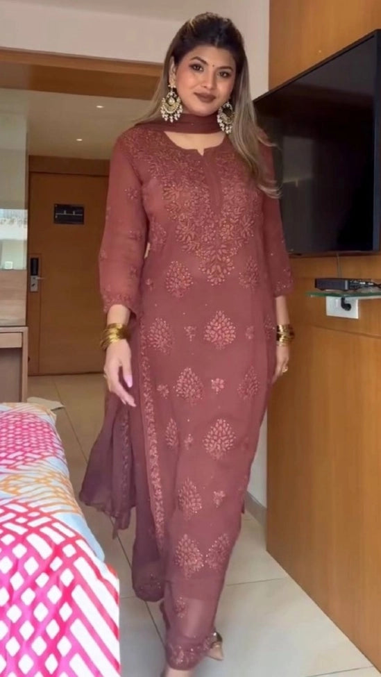 ELEGANT BROWN EMBROIDERED SUIT WITH DUPATTA | CASUAL & PARTY WEAR PAKISTANI DRESS FOR WOMEN