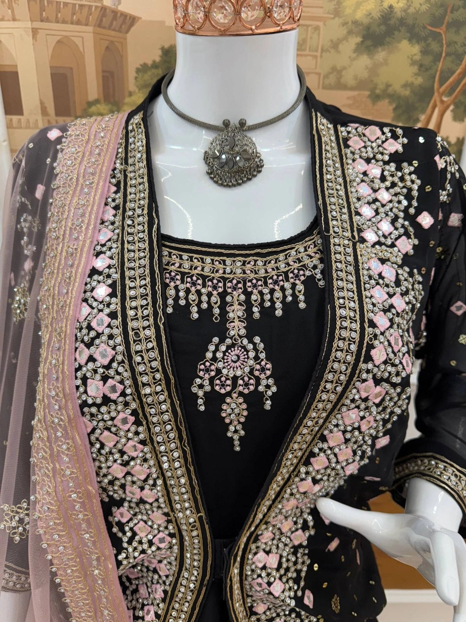 NEW SUPERHIT TRENDING FESTIVE COLLECTION GOWN, KOTI AND DUPATTA SET WITH EMBROIDERY WORK AND CRYSTAL STONE WORK