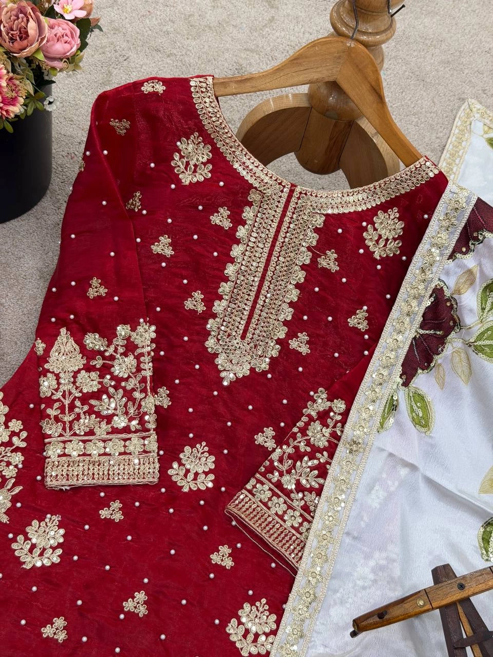 PREMIUM SILK EMBROIDERY SUIT WITH ORGANZA DUPATTA | WHOLESALE RATE AT GEELAN FASHION SURAT