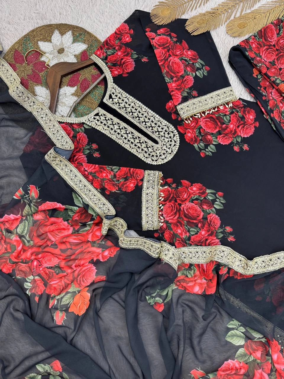 PREMIUM BLACK FLORAL EMBROIDERED SUIT SET WITH DUPATTA | WHOLESALE RATE AT GEELAN FASHION SURAT