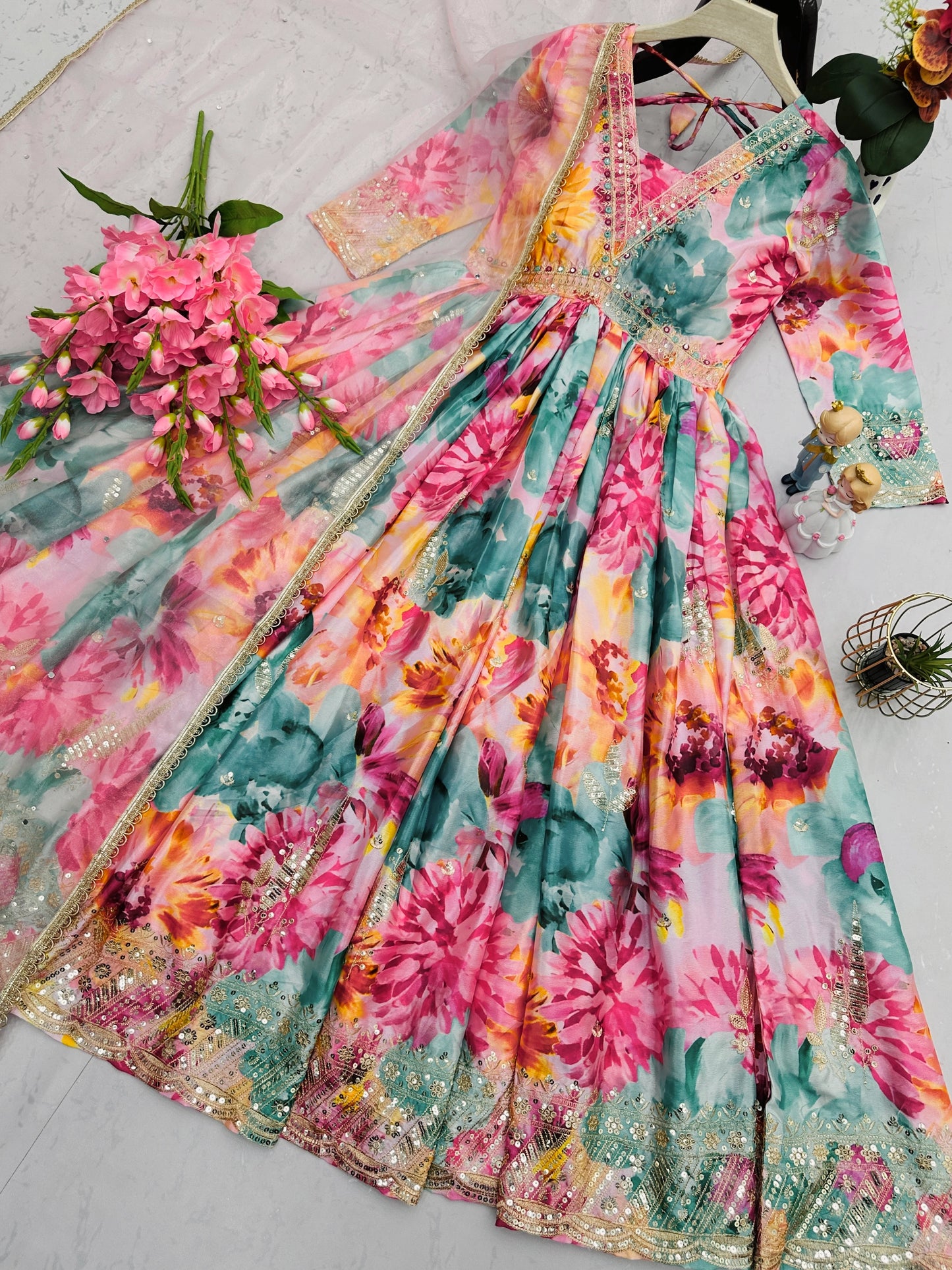 TRADITIONAL SILK SUIT WITH MIRROR WORK AT GEELAN FASHION SURAT