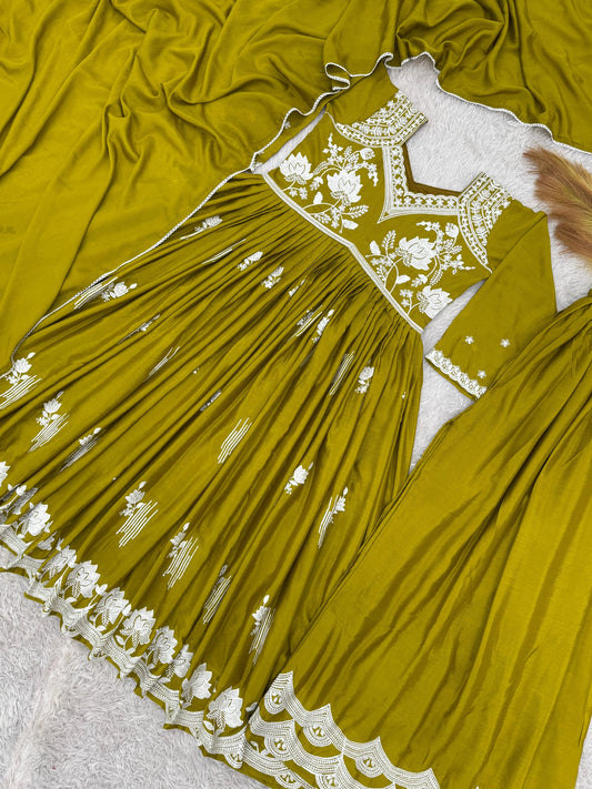 3 PIECE ANARKALI GOWN, PLAZZO WITH BEAUTIFUL DUPATTA WHOLESALE GEELAN FASHION SURAT