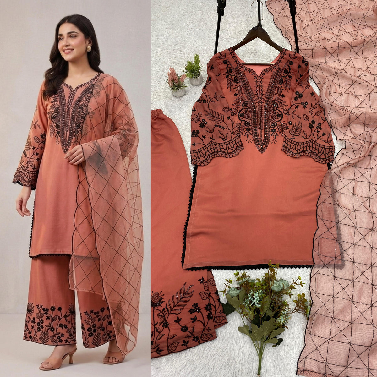 THIS FESTIVAL SEASON WEAR OUR BEAUTIFUL SEQUENCE EMBROIDERED TOP , PLAZZO WITH DUPATTA WHOLESALE GEELAN FASHION SURAT