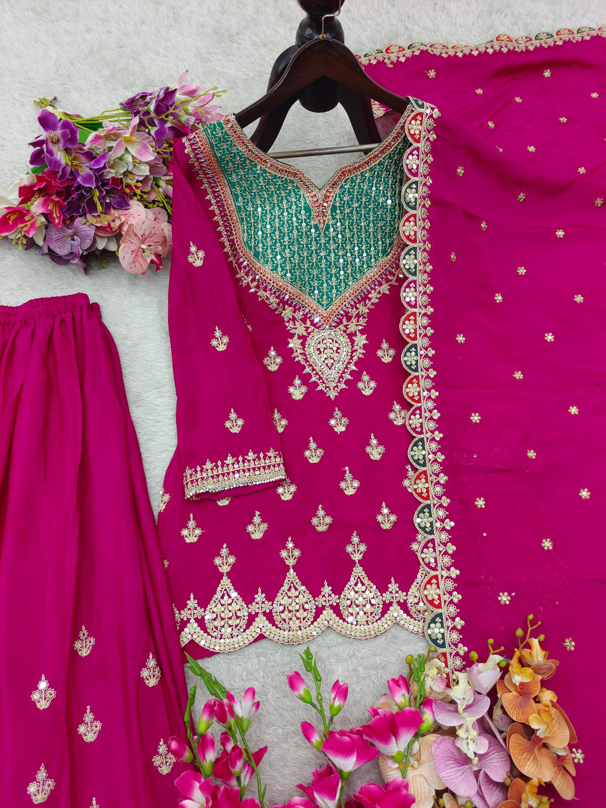 DESIGNER PARTY SHARARA SUIT & DUPATTA SET WHOLESALE GEELAN FASHION SURAT