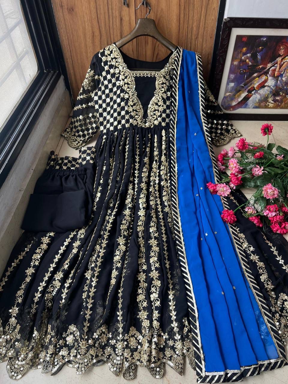 NEW DESIGNER SEQUINS & ZARI EMBROIDERED ANARKALI GOWN WHOLESALE GEELAN FASHION SURAT