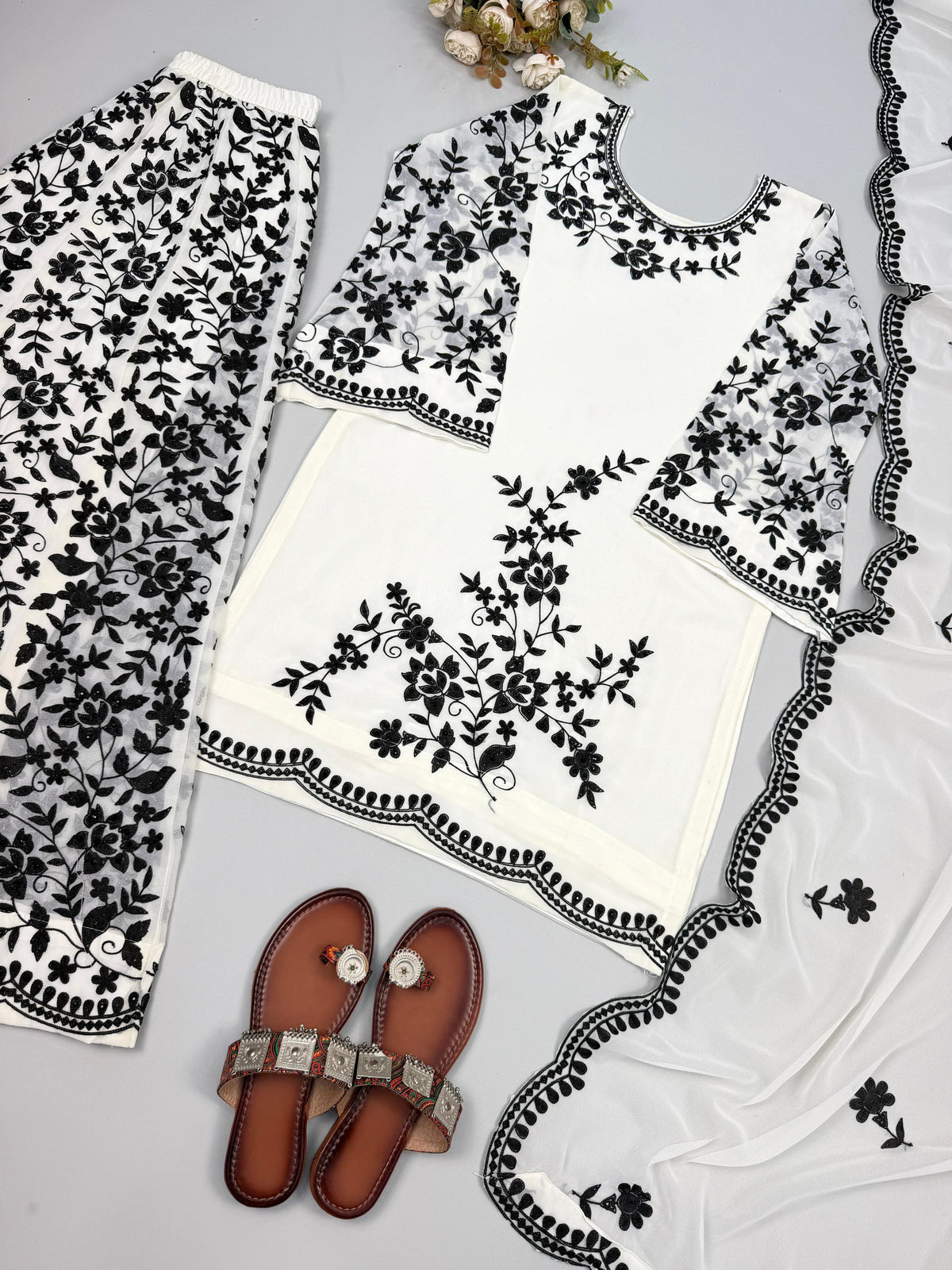 NEW DESIGNER PURE HEAVY FAUX GEORGETTE WITH EMBROIDERY SEQUENCE WORK TOP-BOTTOM AND DUPATTA SET FULLY STITCHED READY TO WEAR WHOLESALE GEELAN FASHION SURAT