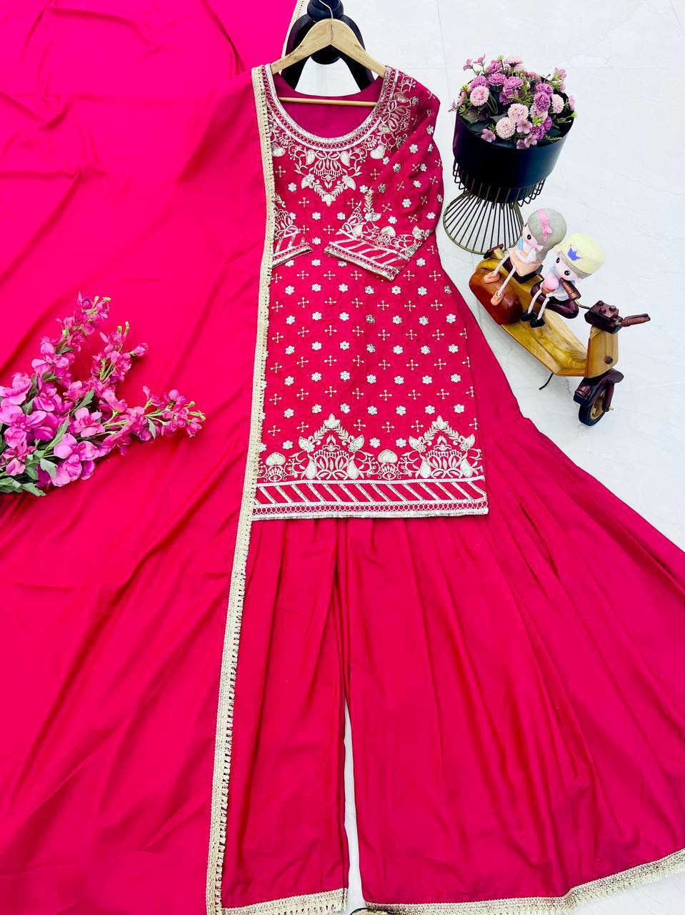 NEW DESIGNER PARTY SHARARA SUIT & DUPATTA SET WHOLESALE GEELAN FASHION SURAT