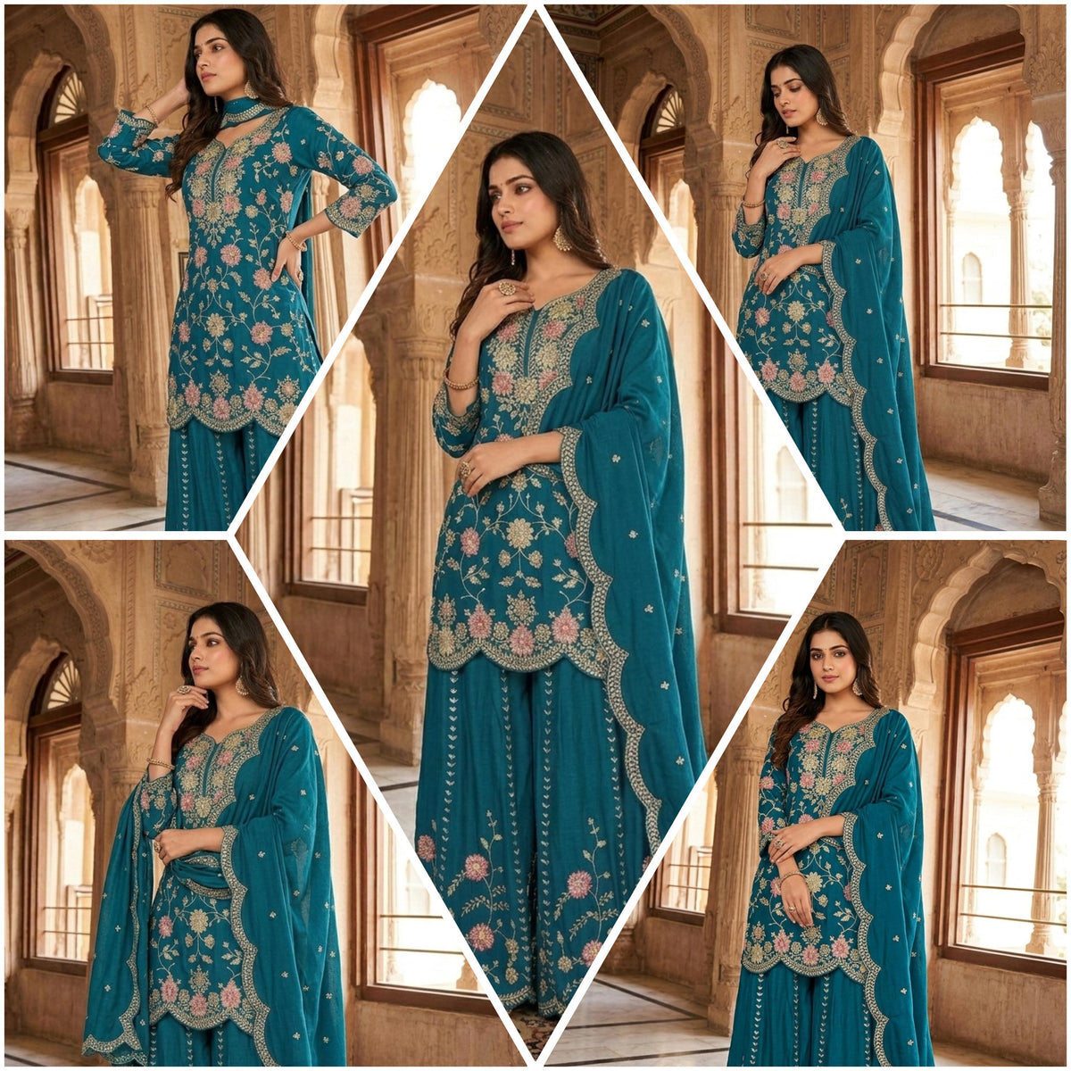 NEW FASHIONABLE COLLECTION 3 PIECE FANCY KURTI WITH FLARED PLAZZO AND DUPATTA WHOLESALE GEELAN FASHION SURAT