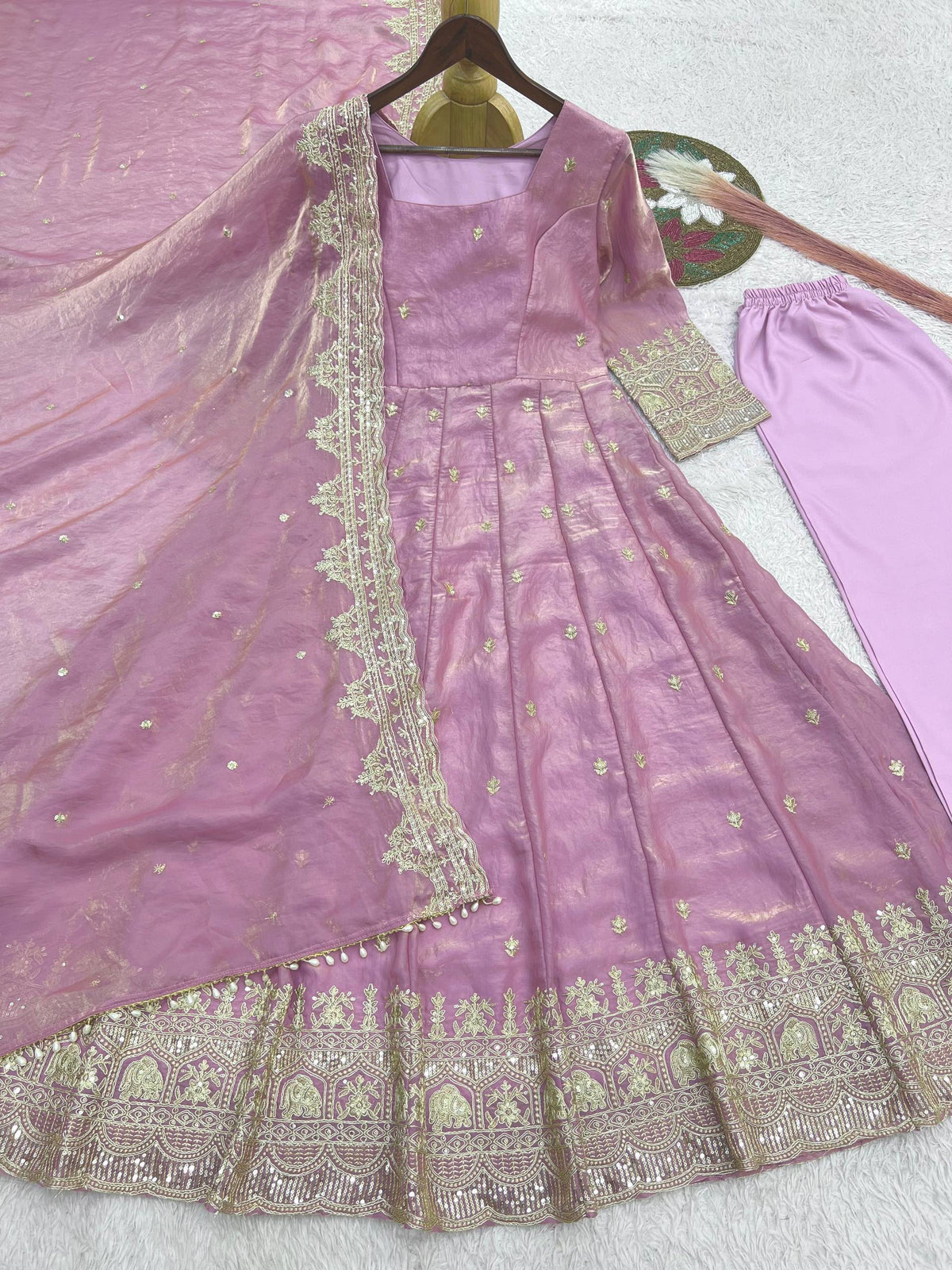 ELEGANT EMBROIDERY WORK WITH DESIGNER ANARKALI THREE PIECE SET"* WHOLESALE GEELAN FASHION SURAT