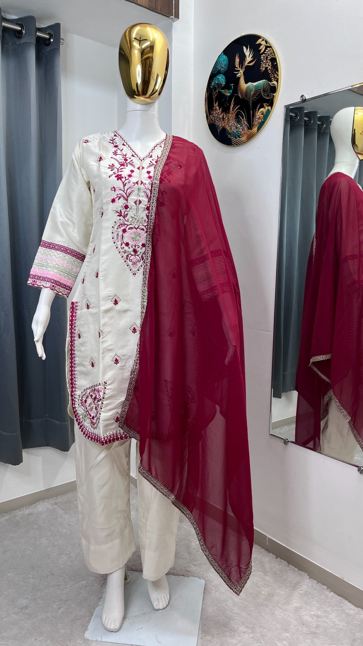 NEW LUNCH FESTIVAL SPECIAL DESIGNER HEAVY EMBROIDERY SEQUENCE WORK TOP PENT WITH DUPATTA SET WHOLESALE GEELAN FASHION SURAT