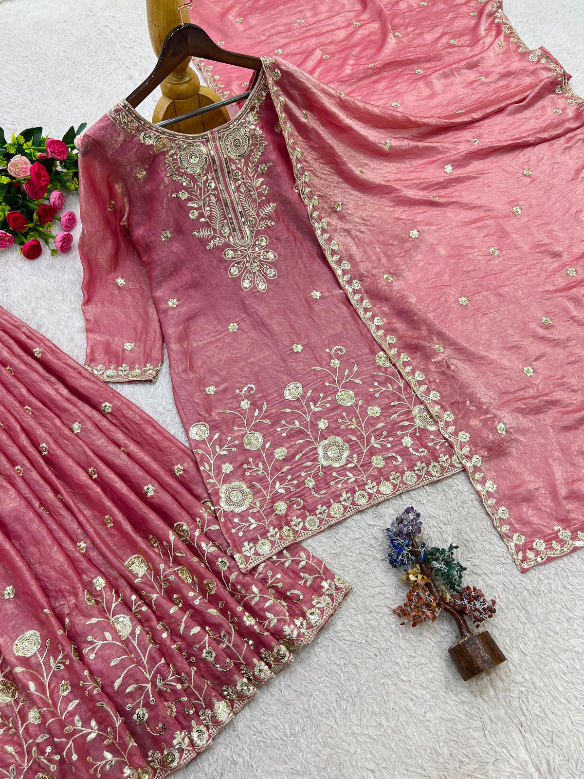 3 PIECE STYLISH TOP, PLAZAA AND DUPATTA WITH BEAUTIFUL EMBROIDERY WORK WHOLESALE GEELAN FASHION SURAT