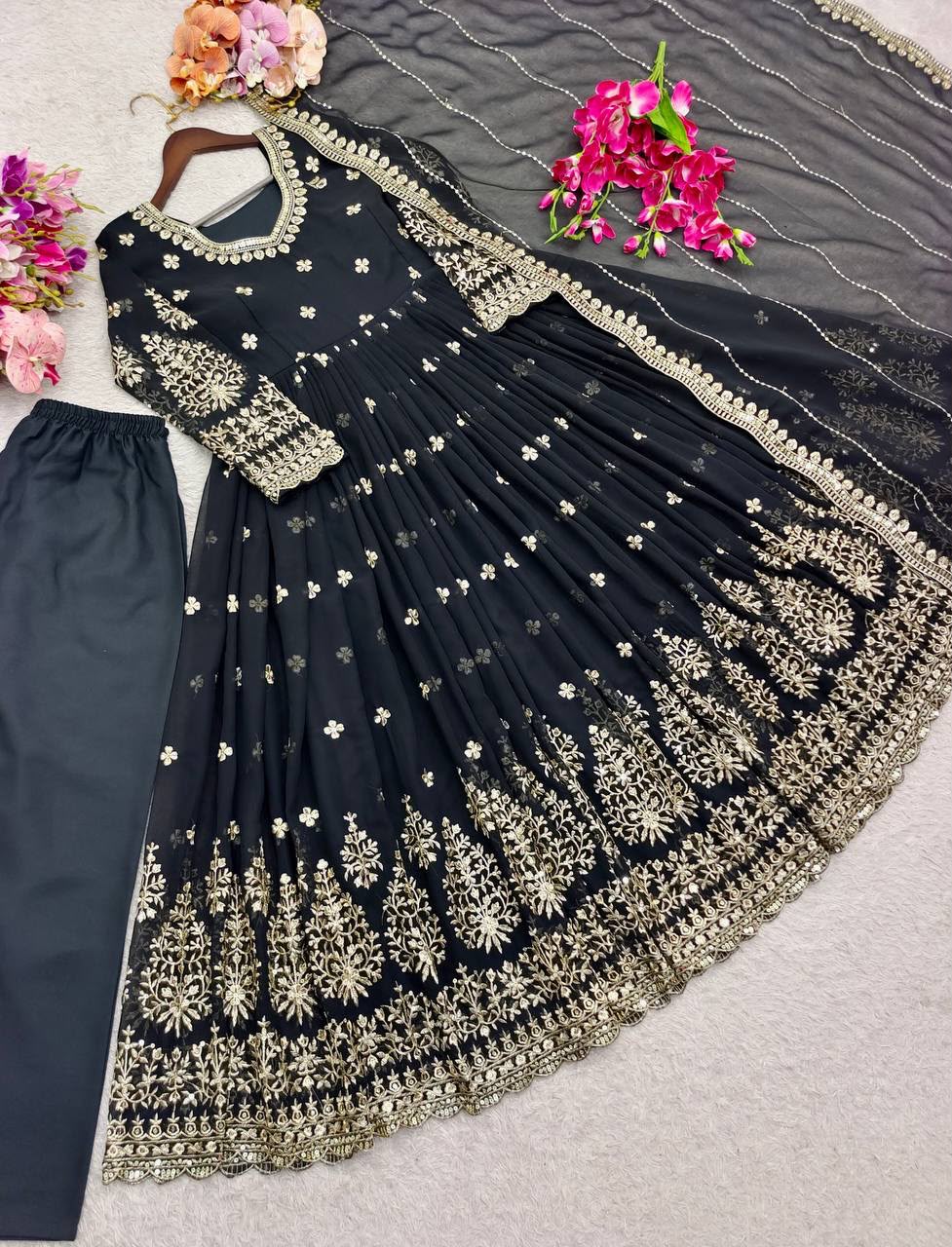 FOX GEORGETTE WITH EMBROIDERY 5MM SEQUENCES WHOLESALE GEELAN FASHION SURAT