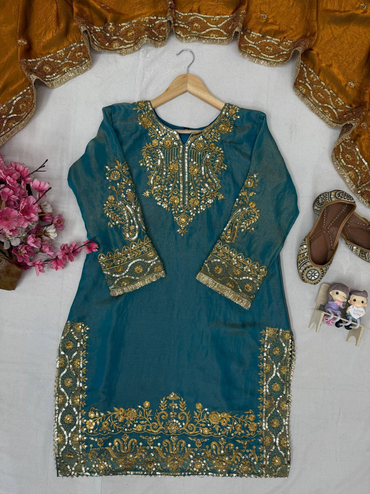 ENHANCE THE BEAUTY OF YOUR WARDROBE WITH THIS NEWLY LAUNCHED KURTI PANT SET WITH BEAUTIFUL FRENDY SILK DUPATTA WHOLESALE GEELAN FASHION SURAT
