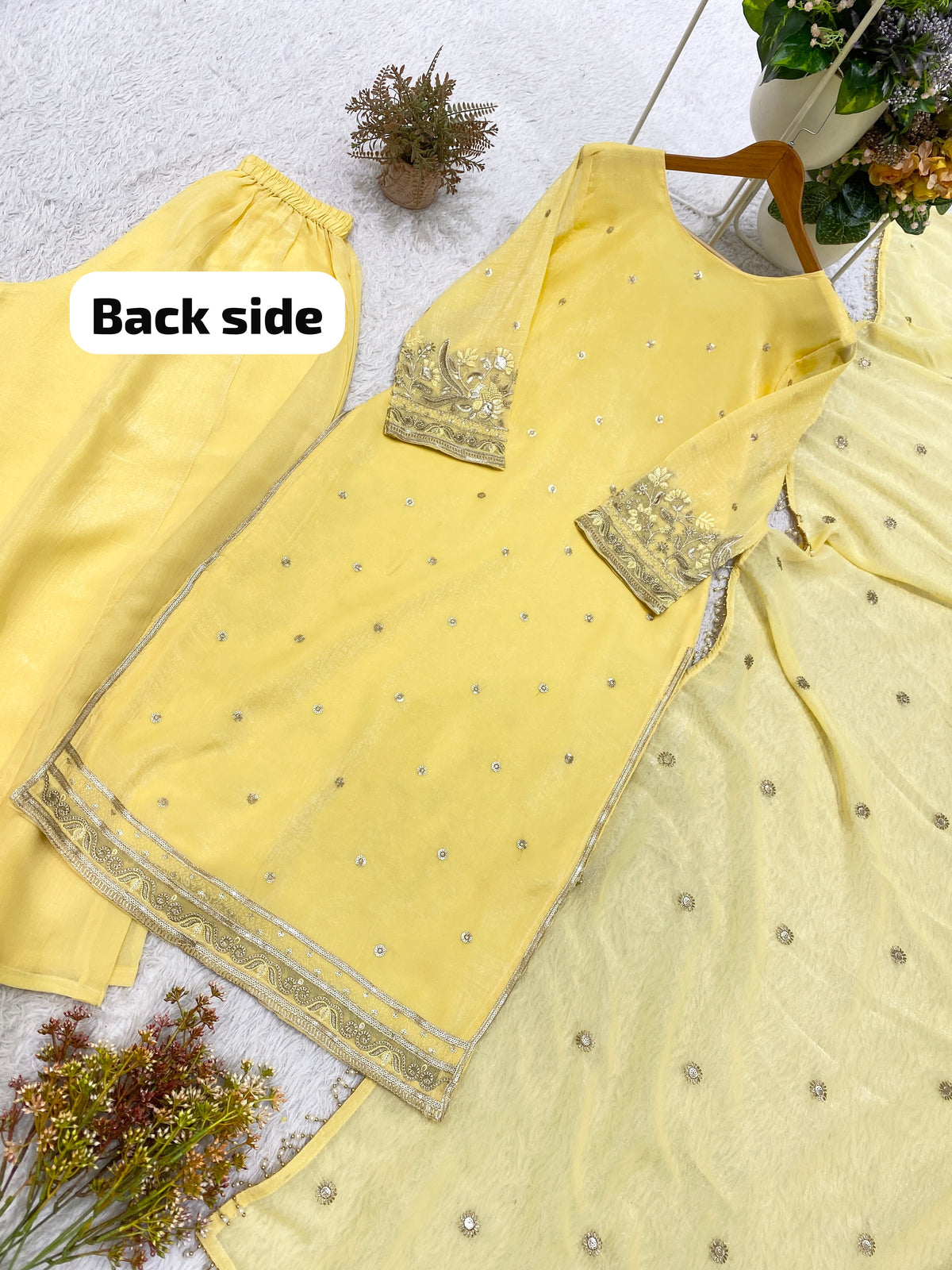DESIGNER SEQUENCE EMBROIDERED WORKED TOP, PLAZZO WITH DUPATTA WHOLESALE GEELAN FASHION SURAT
