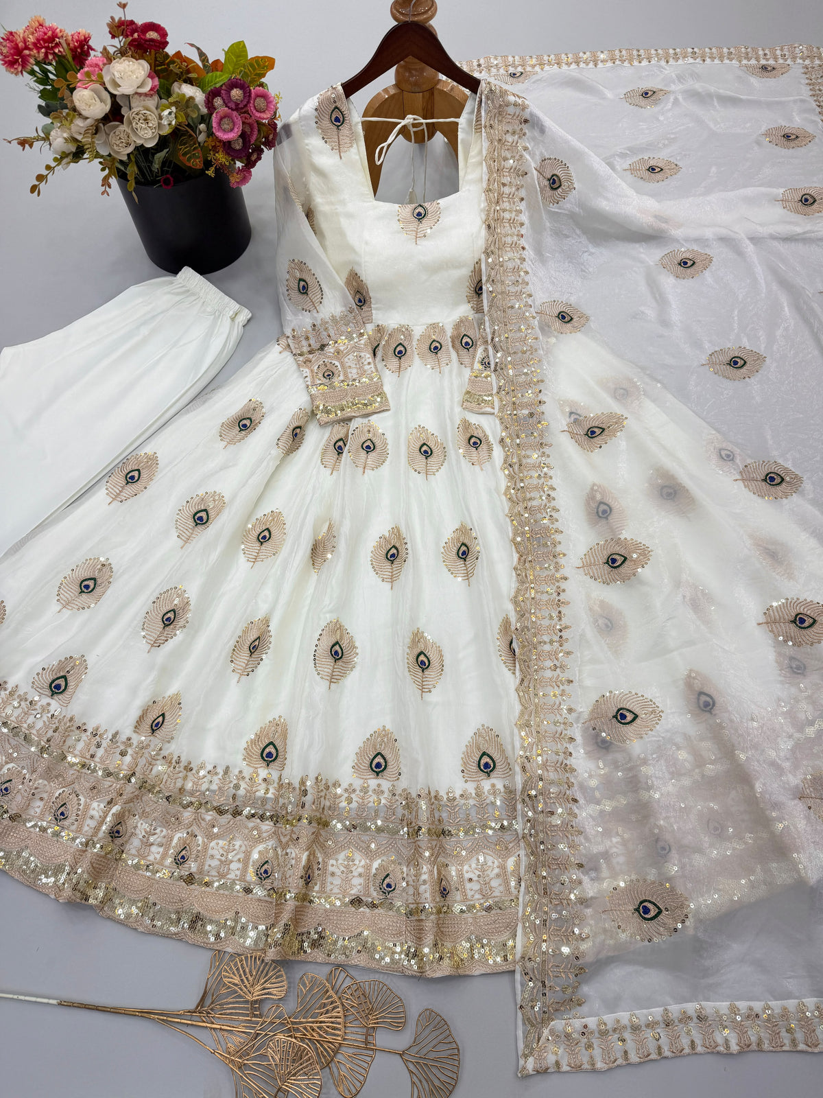 DESIGNER GOWN WITH HEAVY SEQUENCE EMBROIDERY WORK DUPATTA WHOLESALE GEELAN FASHION SURAT