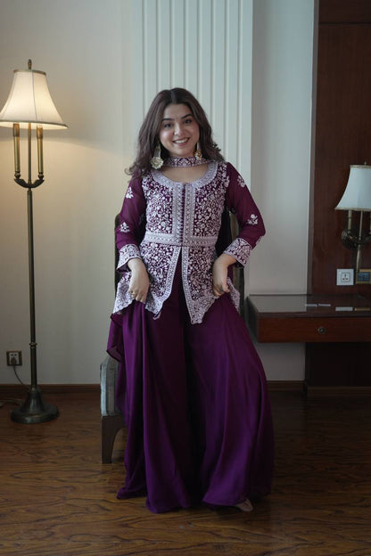 EMBROIDERED PEPLUM TOP WITH PLAZZO PAIR WHOLESALE GEELAN FASHION SURAT
