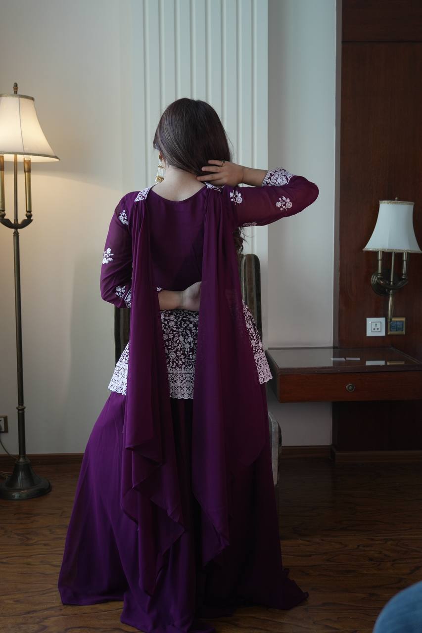 EMBROIDERED PEPLUM TOP WITH PLAZZO PAIR WHOLESALE GEELAN FASHION SURAT